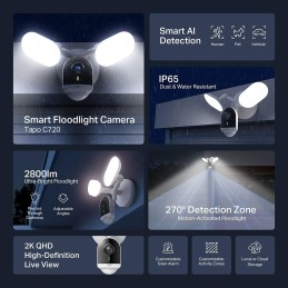 TP-Link Tapo C720, venkovní kamera s reflektorem, 2K, WiFi, IR senzor, audio, SD, IP65