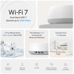 TP-Link Deco BE25 Mesh systém BE3600, WiFi 7, 688MBps na 2,4GHz, 2880Mbps na 5GHz, 2x 2,5GLAN, 3ks v balení