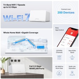 TP-Link Mercusys Halo H47BE(2-pack) WiFi systém, WiFi 7, BE9300, 1,5GHz Quad-Core CPU, 3x 2,5GWAN/LAN
