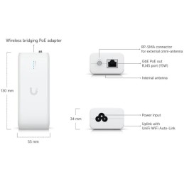 Ubiquiti UniFi Device Bridge - Gigabit PoE injektor, 48V, 15W, funkce Wi-Fi Auto-Link, včetně napájecího kabelu