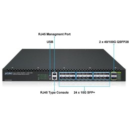 Planet XGS-6350-24X2C L3 switch, 24x10G SFP+, 2x100Gb QSFP28, QoS, 2x power-in