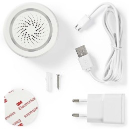 NEDIS Wi-Fi chytrá siréna/ alarm nebo vyzvánění/ hlasitost 85 dB/ micro USB/ bílá