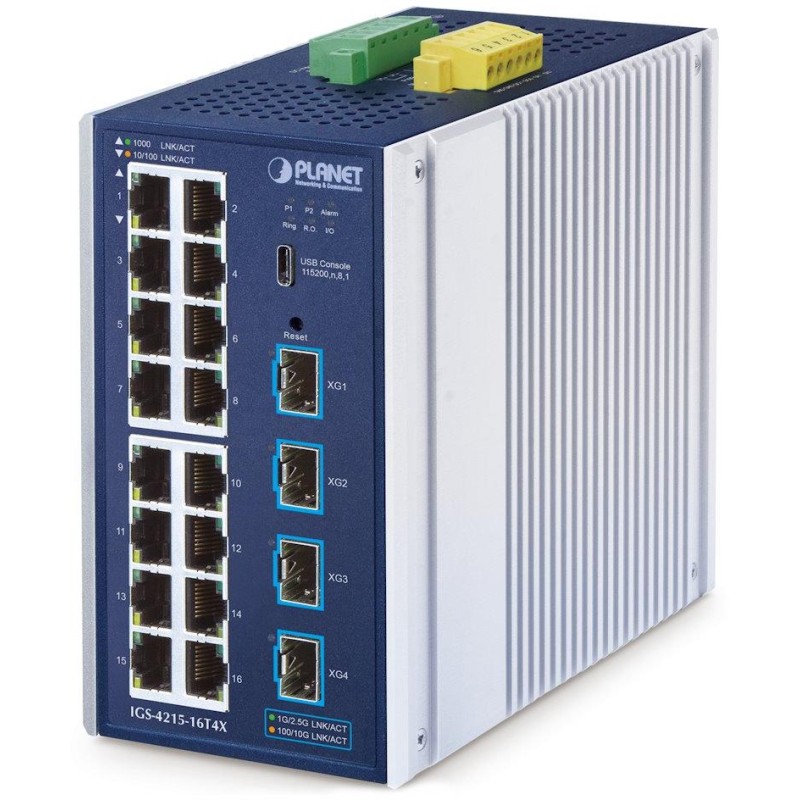 Planet IGS-4215-16T4X průmyslový L2/L4 switch, 16x1Gb, 4x10Gb SFP+, -40~75°C, 9-48VDC, IP30, fanless