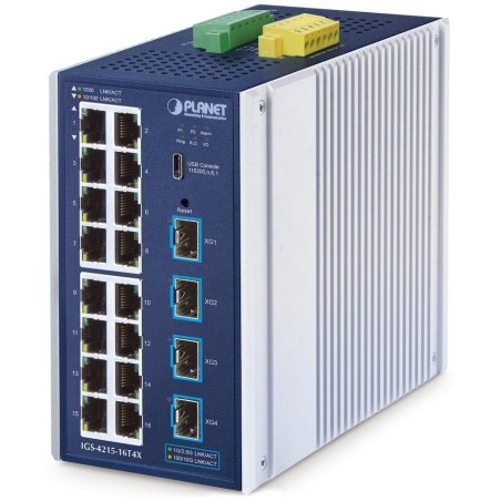 Planet IGS-4215-16T4X průmyslový L2/L4 switch, 16x1Gb, 4x10Gb SFP+, -40~75°C, 9-48VDC, IP30, fanless