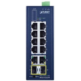 Planet IFGS-1222TF průmyslový L2 switch, 8x 10/100TX, 2x 1Gb, 2x 1Gb SFP, -40~75°C, 9-48VDC, IP30, fanless, RING