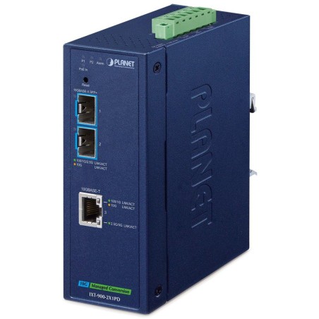 Planet IXT-900-2X1PD průmyslový konvertor 1x 10G Base-T PoE PD / 2x SFP+ 10GBase-X, IP40,-40~75°C, dual power, SNMP