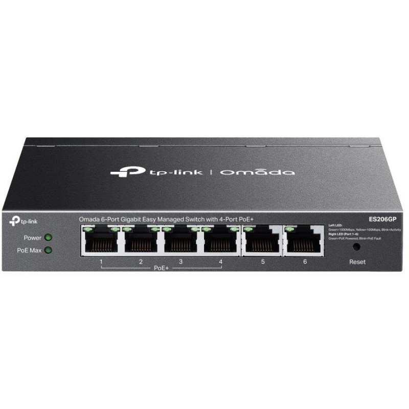 TP-Link ES206GP, Omada 6-Port Gigabit Easy Managed Switch, 2x GLAN, 4x GLAN PoE+, 65W PoE budget