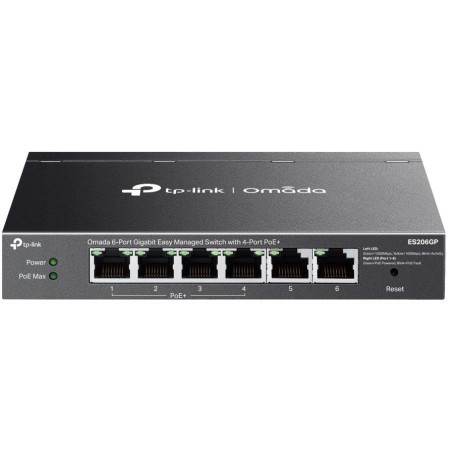 TP-Link ES206GP, Omada 6-Port Gigabit Easy Managed Switch, 2x GLAN, 4x GLAN PoE+, 65W PoE budget