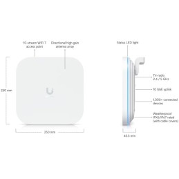 Ubiquiti UniFi E7 Campus - Wi-Fi 7 AP, 2.4/5GHz, až 9.3 Gbps, 1x 10GbE, 1x GbE, venkovní, PoE++ (bez PoE injektoru)