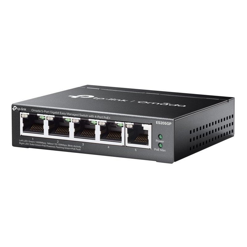 TP-Link ES205GP, Omada 5-Port Gigabit Easy Managed Switch, 1x GLAN, 4x GLAN PoE+, 65W PoE budget
