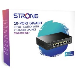 STRONG switch SW8010POE+/ 8x port Gigabit POE+/ 2x Ggabit Uplink port/ IEEE802.3af/at/ kovové šasi/ černý