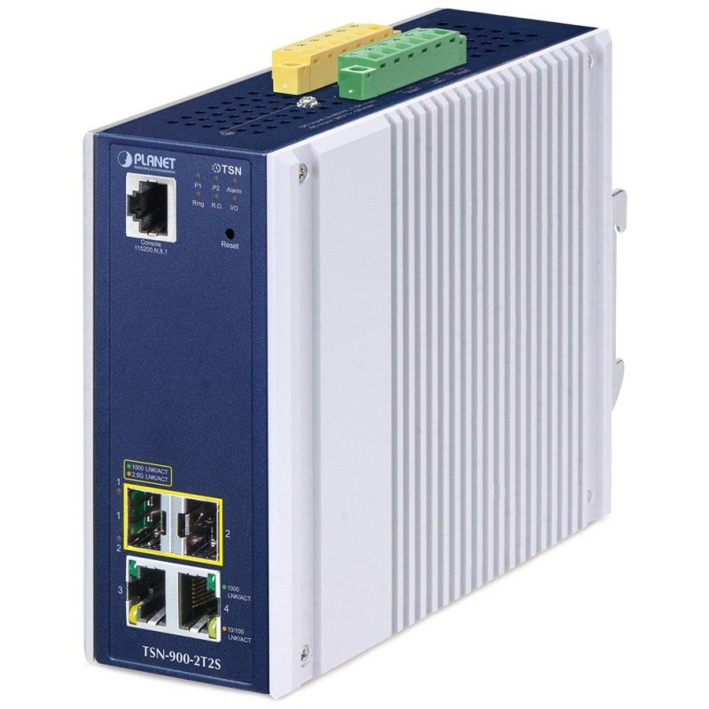 Planet TSN-900-2T2S průmyslový TSN media konvertor, 2x1Gb, 2x2.5Gb SFP,  1x RJ45-to-RS232, RING, 1588PTP, -40~75°C