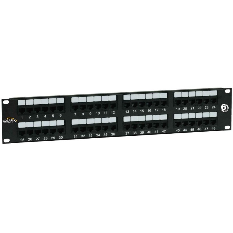 Solarix patch panel 48 x RJ45 CAT6 UTP 350 MHz cerný 2U