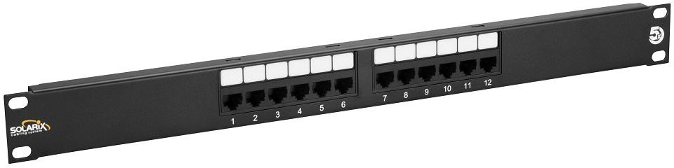 Solarix 19" Patch panel 12 x RJ45 CAT5E UTP 150 MHz čierny 1U, SX12-5E-UTP-BK