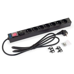 Triton 19",7xCZ zásuvka,vypínač,bleskojistka,3x1.5mm 2m kabel CZ-DE, RAL9005, FLEX