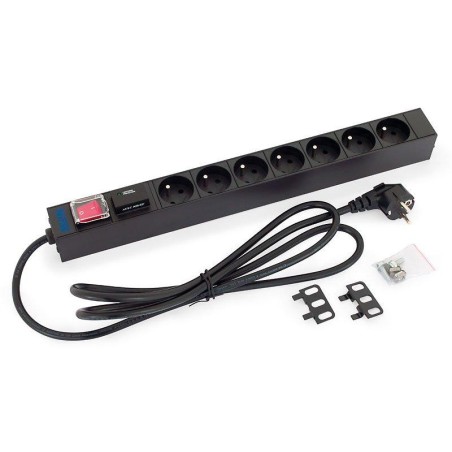 Triton 19",7xCZ zásuvka,vypínač,bleskojistka,3x1.5mm 2m kabel CZ-DE, RAL9005, FLEX