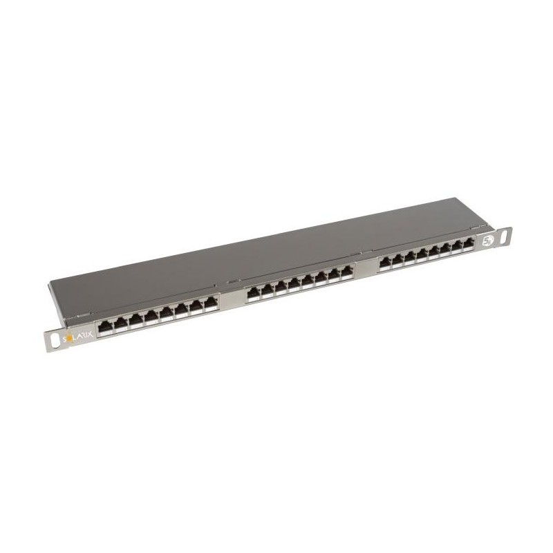 Solarix Patch panel  24xRJ45 CAT5E STP s vyvazovací lištou nerez 0,5U SX24HD-5E-STP-SL