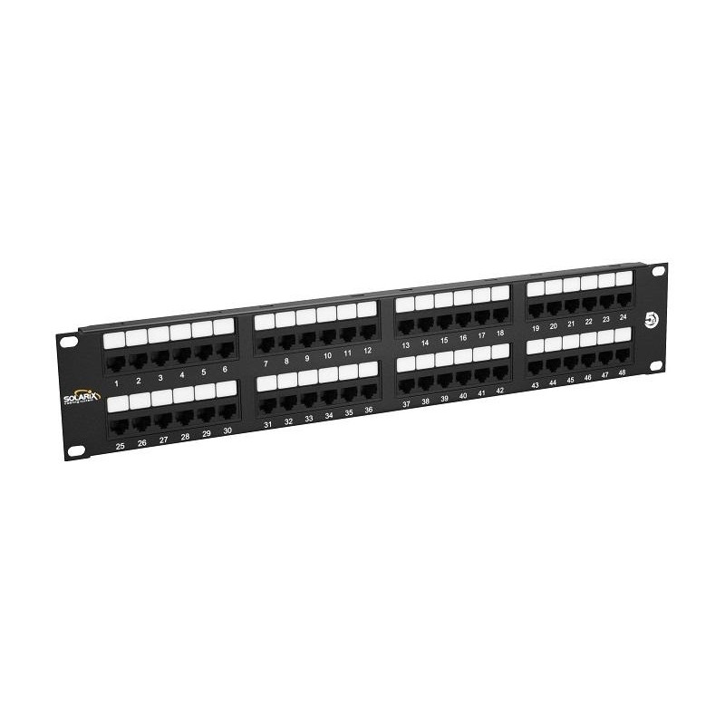 Solarix 19" Patch panel 48 x RJ45 CAT5E UTP 150 MHz černý 2U,  SX48-5E-UTP-BK