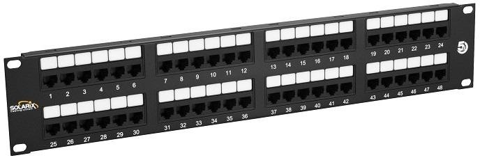 Solarix 19" Patch panel 48 x RJ45 CAT5E UTP 150 MHz čierny 2U, SX48-5E-UTP-BK