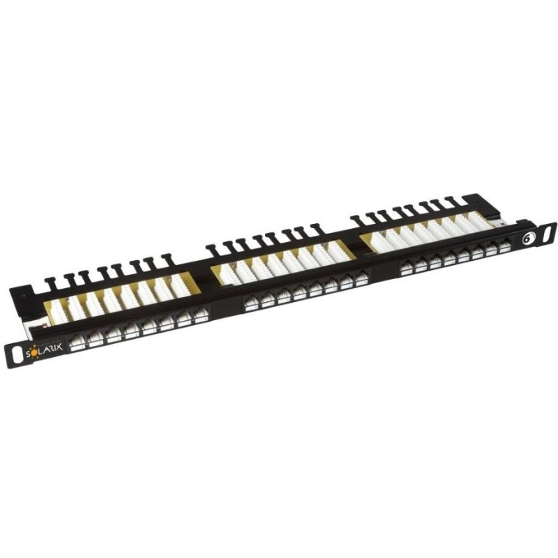 Solarix 19" Patch panel 24xRJ45 CAT6 UTP s vyvaz.lištou černý 0,5U, SX24HD-6-UTP-BK