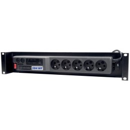 Solarix Acar 19"  rozvodný panel 2U 5x230V ČSN vypínač, bleskojistka,černý, 3m