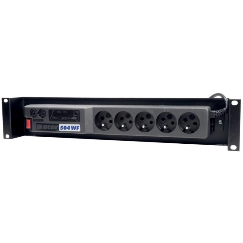 Solarix Acar 19"  rozvodný panel 2U 5x230V ČSN vypínač, bleskojistka,černý, 3m