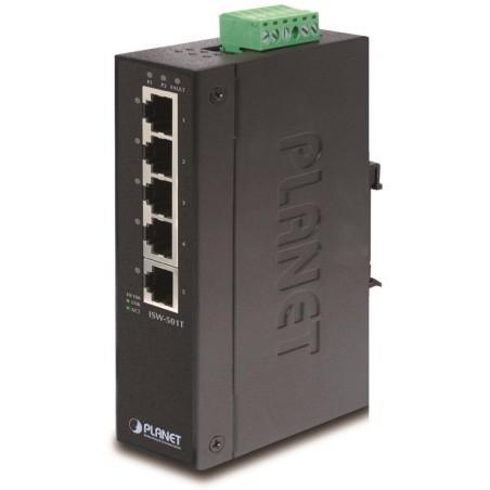 Planet ISW-501T Průmyslový Switch 5x 10/100M, -40~+75°C, TB napájení 12-48VDC, DIN, kovové šasi