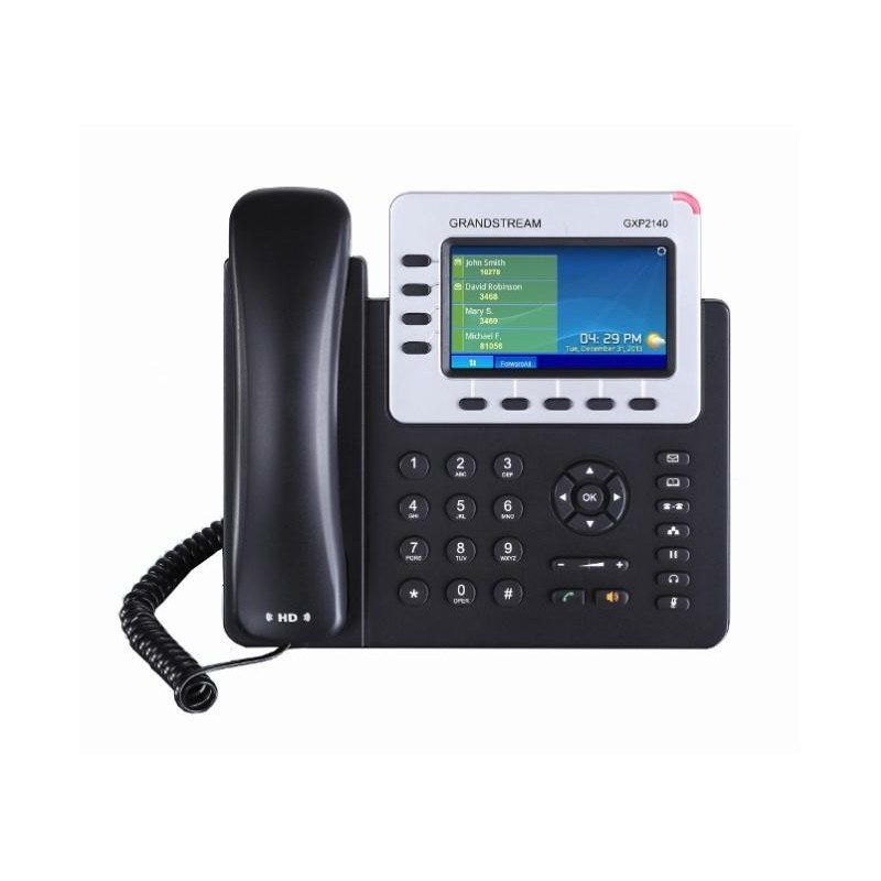 Grandstream GXP-2140, 4,3" bar. displej, 4 SIP, 2x 10/100/1000port, PoE, Hd zvuk, BT
