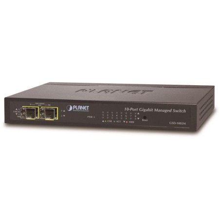 Planet GSD-1002M L2 switch, 8x1Gb, 2x1Gb SFP, 48-56VDC, fanless