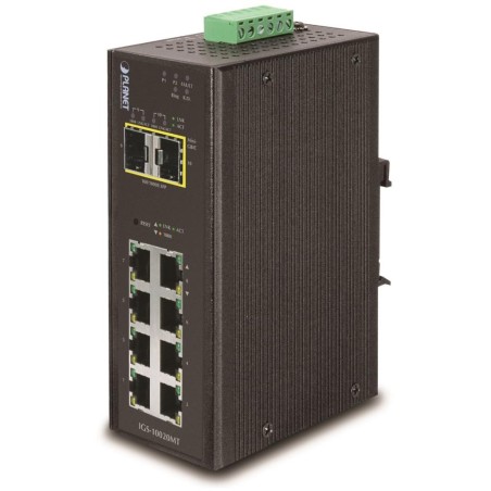 Planet IGS-10020MT průmyslový L3 switch, 8x1Gb, 2x2.5Gb SFP, dual 12-48V DC, -40~75°C, IP30