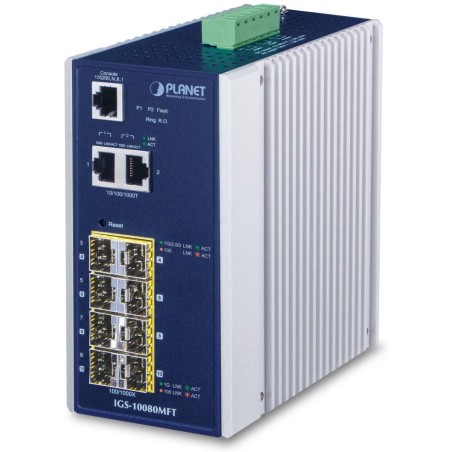 Planet IGS-10080MFT průmyslový L3 switch, 2x1Gb, 6x1Gb SFP, 2x2.5Gb SFP, 12-48VDC, -40~75°C, IP30