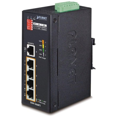 Planet ISW-504PT Průmyslový Switch 5x RJ-45, VLAN + Extend, -40~+75°C, PoE+ 802.3af/at 120W, 12-48VDC power-in