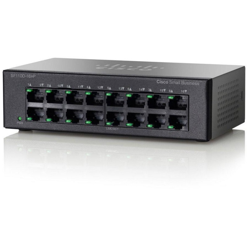 Cisco Switch SF110D-16HP  16x 10/100, 8x PoE 64W, unmanaged, desktop, Lifetime