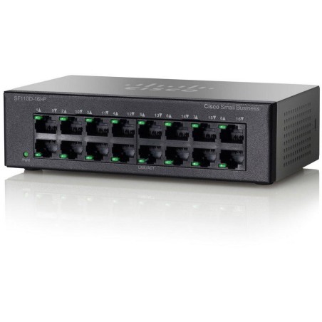 Cisco Switch SF110D-16HP  16x 10/100, 8x PoE 64W, unmanaged, desktop, Lifetime