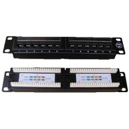 DATACOM Patch panel UTP 10" 12 port CAT5E, 2x6 pozic, 1U, zadní zářez, černý