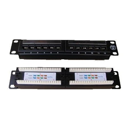 DATACOM Patch panel UTP 10" 12 port CAT5E, 2x6 pozic, 1U, zadní zářez, černý