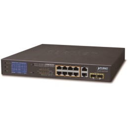 Planet FGSD-1022VHP PoE switch, 8x100, 2x1000-TP/SFP, LCD, VLAN, extend mód 10Mb do 250m, IEEE 802.3at120W