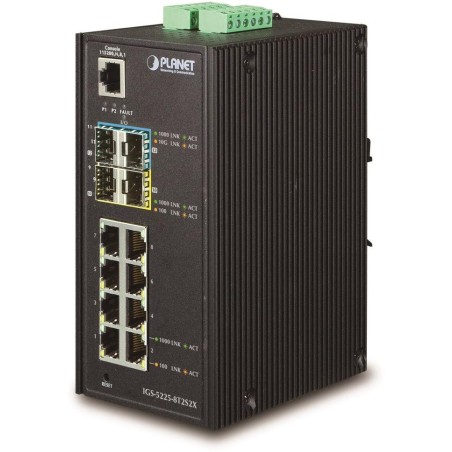 Planet IGS-5225-8T2S2X průmyslový switch, 8x1Gb, 2x1Gb SFP, 2x10Gb SFP+, dual 12-48VDC, -40~75°C, IP30