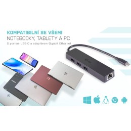 I-tec USB Slim HUB/ 3 porty s Gigabyte Ethernet/ na USB 3.1 Type C/ kompatibilní s Thunderbolt 3/ černý