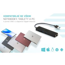 I-tec USB HUB ADVANCE/ 3 porty/ USB 3.0/ Gigabit Ethernet adaptér (RJ45)/ slim/ černý