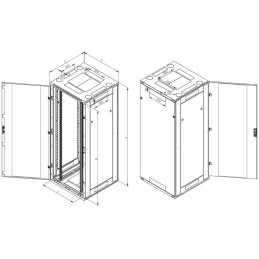 Triton 19" rozvaděč stojanový 37U/600x900, typ RT, nosnost 1200kg, perforované dveře, RAL7035, šedý