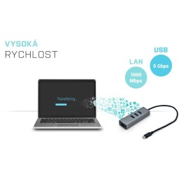 I-tec USB HUB METAL/ 3 porty/ USB 3.0/ USB 3.1 Type C na Gigabit Ethernet adaptér (RJ45)