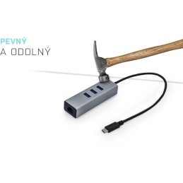 I-tec USB HUB METAL/ 3 porty/ USB 3.0/ USB 3.1 Type C na Gigabit Ethernet adaptér (RJ45)