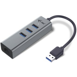 I-tec USB 3.0 HUB METAL/ 3 porty/ USB 3.0 na Gigabit Ethernet adaptér (RJ45)/ šedý