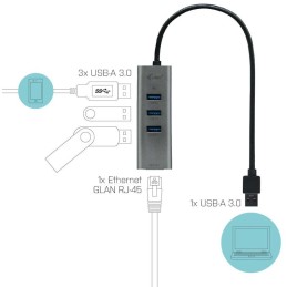 I-tec USB 3.0 HUB METAL/ 3 porty/ USB 3.0 na Gigabit Ethernet adaptér (RJ45)/ šedý