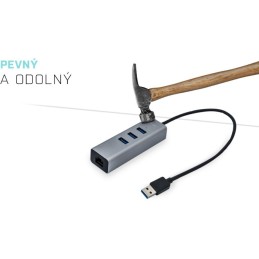 I-tec USB 3.0 HUB METAL/ 3 porty/ USB 3.0 na Gigabit Ethernet adaptér (RJ45)/ šedý