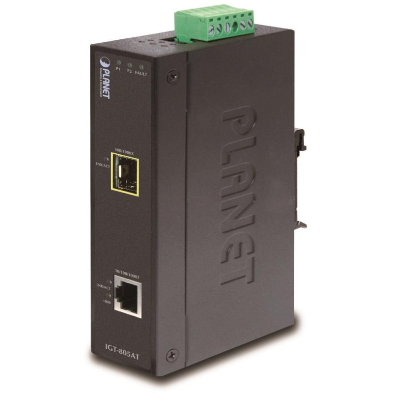 Planet IGT-805AT konvertor 1x 100/1000Base-T,1x SFP 100/1000-X, ESD+EFT, IP30, -40 až 75°C