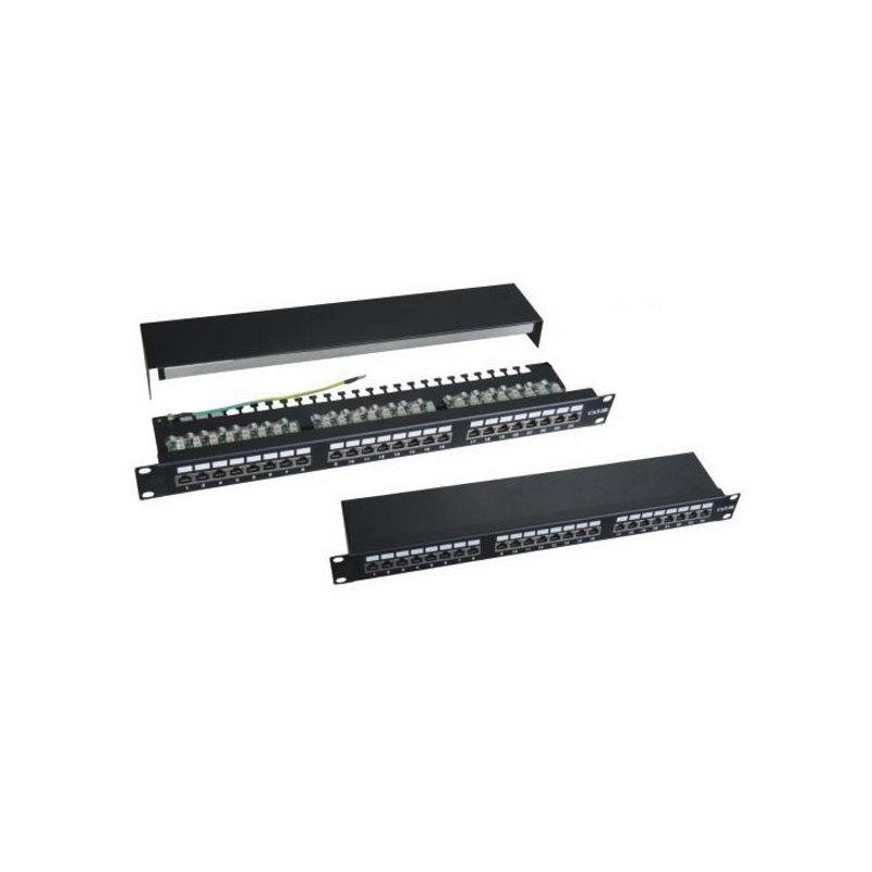 XtendLan Patch panel 19", 24 portů, stíněný, Cat6, vyvazovací úchyty, černý