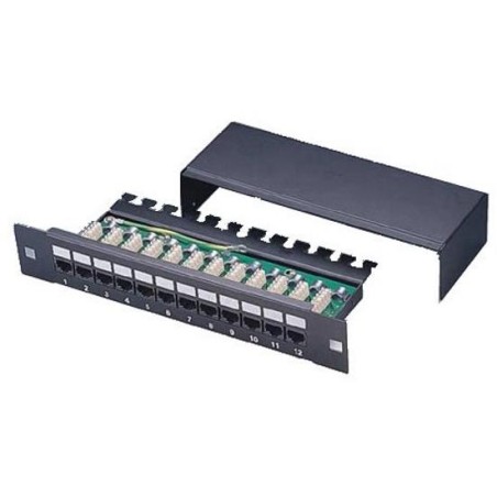 XtendLan Patch panel 10", 12 portů, 1U, Cat5e, stíněný, LSA, s krytem, vodorovné umístění konektorů, zemnič, černý