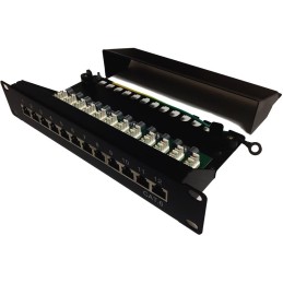 XtendLan Patch panel 10", 12 portů, 1U, Cat6, stíněný, LSA, s krytem, vodorovné umístění konektorů, zemnič, černý